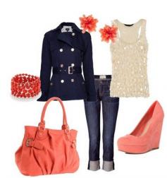 I've seen this color scheme a lot lately, cute! The Cool Jacket, Skinny Jeans and Pink Wedge for Spring 2014 Outfit Ideas