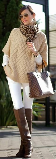 
                    
                        Camel Knit Cape and White skinny Jeans by Be Trench
                    
                