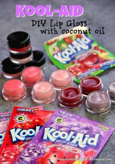 
                    
                        Adventures in all things food - Make you own Kool-Aid lip gloss. Just 3 ingredients. Endless possibilities for flavor combinations. These would fun as party favors for a little girl's birthday party.
                    
                