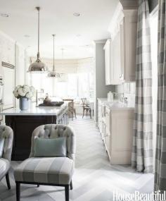 
                    
                        Modern California French country kitchen by Mary McDonald grey and white herringbone floor marble counter tops
                    
                