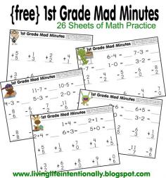 
                    
                        Math Worksheets - FREE 1st Grade Mad Minutes! These are such fun math worksheets that turn daily math practice into a cool math game for kids. Great for homeschool kids.
                    
                