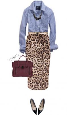 Love the denim top with leopard skirt