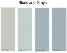 Benjamin Moore  - Harbor Gray, Palladian Blue, Nantucket Fog, Nimbus Gray... I want palladian blue for our master bedroom