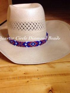 Custom beaded hat band by Quarter Circle Diamond Beads on a American Hat Co straw. Visit Facebook.com/quartercirclediamondbeads