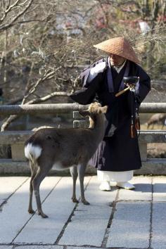 
                    
                        Making friends Buddhist monk in Nara area Japan
                    
                