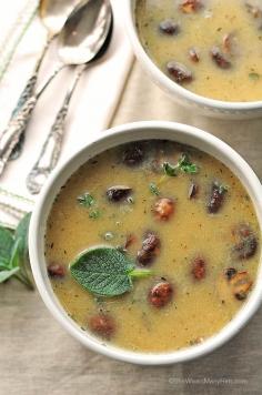 
                    
                        Using a healthy pureed white bean and broth base instead of cream, this White Bean and Roasted Mushroom Soup recipe can be enjoyed often as you would like, guilt-free.
                    
                