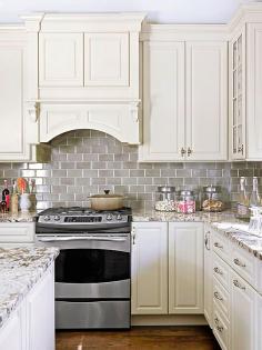 Love this grey backsplash and cabinets