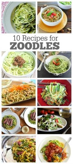 
                    
                        10 Delicious Recipes for Zoodles (zucchini noodles) : a great low-carb, low-fat, low-calorie way to eat dinner.
                    
                
