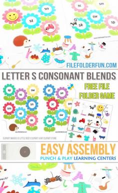 
                    
                        Speech File Folder Game: This free learning center features 28 different pictures for your child to read and match to letter s consonant blends. (sc, sp, sk, sn, sm, st, sw)  Free!
                    
                
