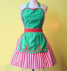 
                    
                        CHRISTMAS apron  womens and kids  Mother and  Daughter full apron in green with red stripes Santas Helper or Elf apron
                    
                