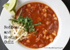 
                    
                        Vegetarian Red Bean and Hominy Chili is delicious, comforting and will make everyone ready for game time!
                    
                