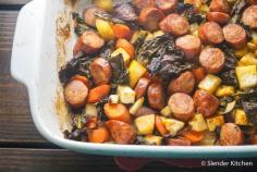 
                    
                        Andouille Sausage, Kale, and Root Vegetable Bake for just 315 calories and 8 PointsPlus - Paleo, low carb, and all made in one dish!
                    
                