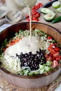 
                    
                        As promised earlier this week to balance my Triple Chocolate Turtle Cookies, I bring you salad!  But not just any salad, a hearty, Southwest Pepper Jack Salad with Creamy Avocado Salsa Dressing that will actually have you craving salad.  You will still crave the cookies, but at least you can stuff yourself with this salad... Read More »
                    
                