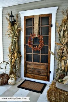 Screen door for the front door! Love the fall decor too