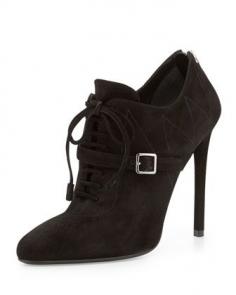 Prada Topstitched Suede Lace-Up Bootie