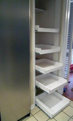 DIY tutorial ~ how to make pull out shelves for your pantry. Tons of amazing DIY home projects & tips. - This blog is pretty funny. His and Hers takes on DIY projects.