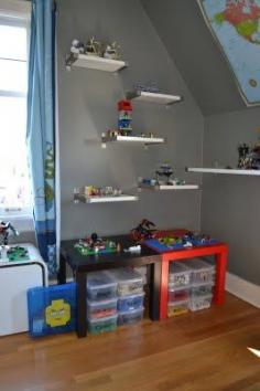 
                    
                        More Lego storage ideas: thanks Ikea $10 LACK tables and EKBY BJÄRNUM Shelves).
                    
                