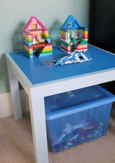 lego table out of ikea lack table with 4 base plates glued to the top - for the kids room!~