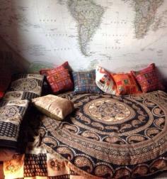 World map boho bedroom