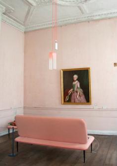 pastel pink walls + art
