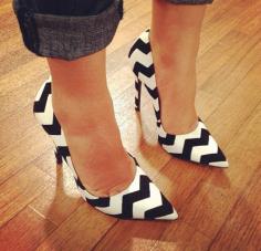 black  white chevron heels