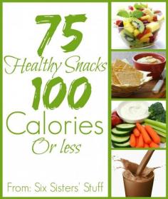 
                    
                        75 Healthy Snacks 100 Calories or Less. A great roundup from the Six Sisters to keep your snacking healthy!
                    
                