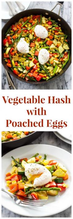 
                    
                        Vegetable Hash with Poached Eggs | An easy to make hash full of vegetables! Vegetarian, low carb, & gluten free.
                    
                