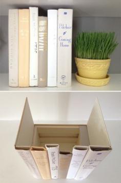 DIY Decorating Ideas: These may look like old "books", but they actually conceal a secret storage box. Hidden Storage Books Tutorial (I could do it without destroying old books though.)