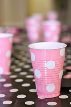 
                    
                        Pink solo cups and white dot stickers from staples! If you can't find a certain pattern of cups improvise.
                    
                