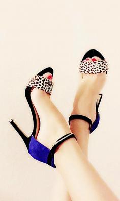 
                    
                        Suede and animal-printed haircalf high heels with ankle straps ==
                    
                