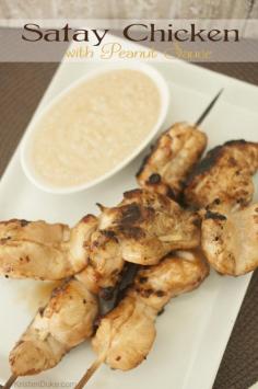 
                    
                        Satay Chicken with Peanut Sauce Recipe!  An easy, quick family dinner recipe!
                    
                