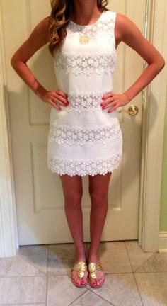 jack rogers and white lace dress. love this!