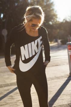 Black Nike long-sleeve and leggings-workout clothes