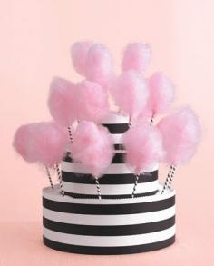 Cotton candy display; pink black; Barbie birthday party idea!!!