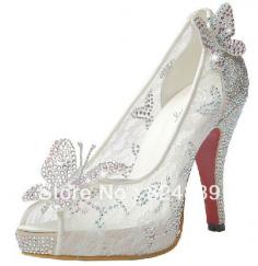 
                    
                        Limited Cinderella Glass Slipper sandals,crystal wedding shoes high heels peep pumps bowknot Red bottom $65.00
                    
                