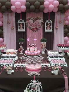 Pink & Brown Dessert Table Birthday Party Ideas | Photo 2 of 8