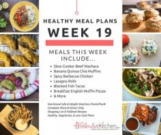 
                    
                        Slender Kitchen Week 19 Healthy Meal Plan  Regular, low carb, and vegetarian meal plans with nutritional info, Weight Watchers PointsPlus, grocery store shopping lists, fallback meals, complete and dinner only options!
                    
                
