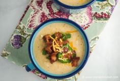 
                    
                        Cheesy bacon cauliflower soup  - It's like Loaded Baked Potato soup without all the calories and carbs - 220 calories, 5 PointsPlus, low carb
                    
                