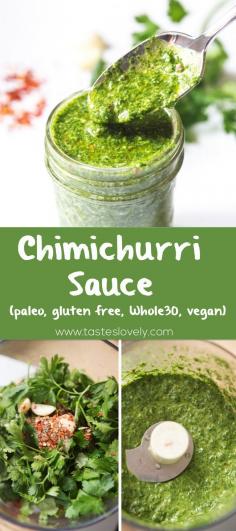 
                    
                        Chimichurri Sauce - cilantro parsley sauce that's great on steak, seafood and vegetables! #paleo #glutenfree #whole30 #vegan
                    
                