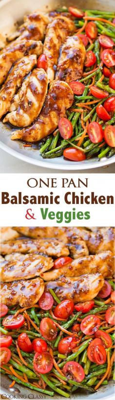 
                    
                        DELICIOUS, FAST, ONE POT CLEANUP, WILL MAKE AGAIN: One Pan Balsamic Chicken and Veggies - this is seriously easy to make and it tastes AMAZING! Had it ready in 20 minutes!
                    
                