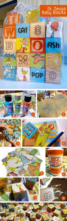 DrSeussBlocks tutorial. add books and stuffed animal! What a great baby shower gift!