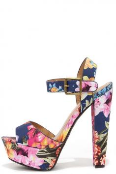 
                    
                        Passion Flower Navy Floral Print Platform Sandals
                    
                