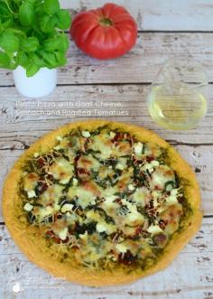 
                    
                        Pesto Pizza with Goat Cheese Spinach and Roasted Tomatoes recipe.
                    
                