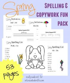 
                    
                        Spring is HERE!! Kids will have fun learning with this FREE Spring Spelling, Copywork and Fun Pack. {53 pages} :: www.intoxicatedon...
                    
                