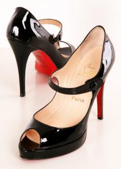 CHRISTIAN LOUBOUTIN HEELS - Patent Leather Mary Jane Peep Toes