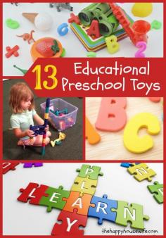 
                    
                        Here's a list of the best educational preschool toys that will provide hours of fun for your kids while they learn. Don't let them get sucked into screen time this summer, let them learn while playing. Bonus preschool book list included too. | The Happy Housewife
                    
                