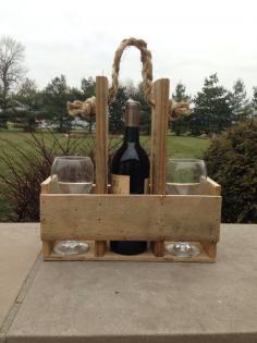 Handmade Wood Pallet Wine Bottle & Glass Carrier by CraftilySweet