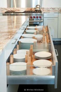 Dish storage in kitchen island. ooo...like this idea!! I LOVE the idea of keeping plates in a drawer... GENIUS and why did I never think of that!?  is creative inspiration for us. Get more photo about home decor related with by looking at photos gallery at the bottom of this page.... - #And, #Did, #Dish, #Drawer, #Genius, #Idea, #Island, #Keeping, #Kitchen, #Love, #Never, #Of, #Ooo8230Like, #OooLike, #Plates, #Storage, #That, #The, #Think, #This, #Why #ArtAndDesign #HomeDecor