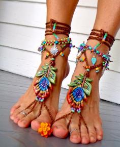 PEACOCK Feather BAREFOOT sandals | Luxuryjacorentals.com #fashion #luxury #destination #rental