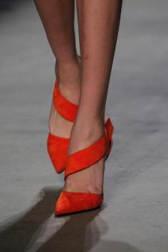 Angle side strap shoes and anything in tangerine #NarcisoRodriguez, Fall 2014